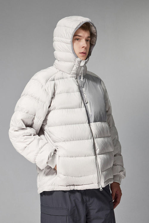 Lightweight Hooded Puffer Jacket - Grayish White