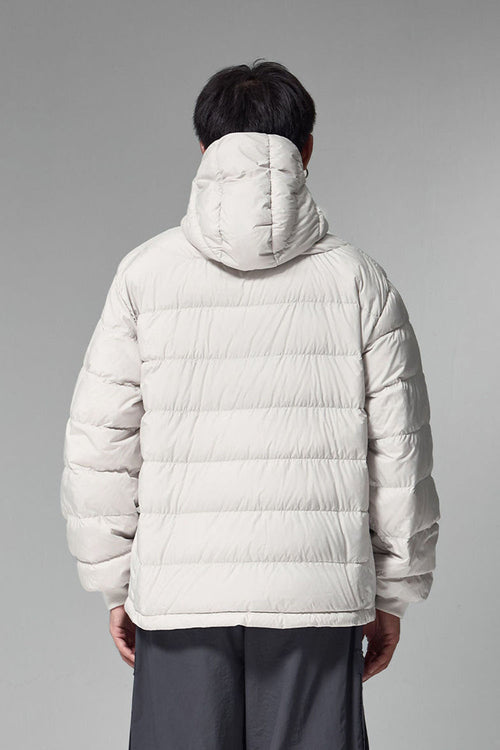 Lightweight Hooded Puffer Jacket - Grayish White