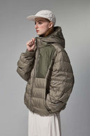 Waterproof White Duck Down Hooded Puffer Jacket in Brown - side modeled view