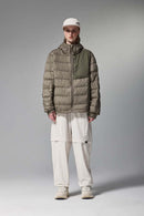 Waterproof White Duck Down Hooded Puffer Jacket in Brown - full-length front modeled view