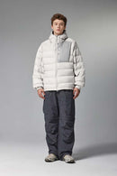 Waterproof White Duck Down Hooded Puffer Jacket in Grayish White - full-length front modeled view