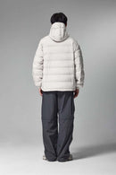 Waterproof White Duck Down Hooded Puffer Jacket in Grayish White - full-length back modeled view