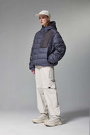 Waterproof White Duck Down Hooded Puffer Jacket in Purple - full-length front modeled view