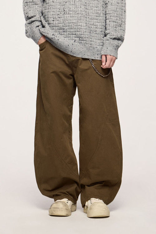Vintage Washed Curved Cargo Pants - Khaki