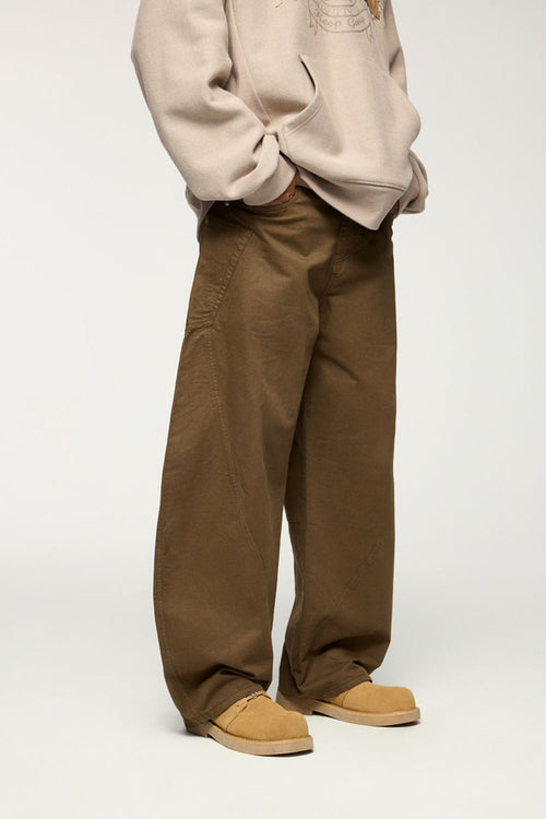 Vintage Washed Curved Cargo Pants - Khaki