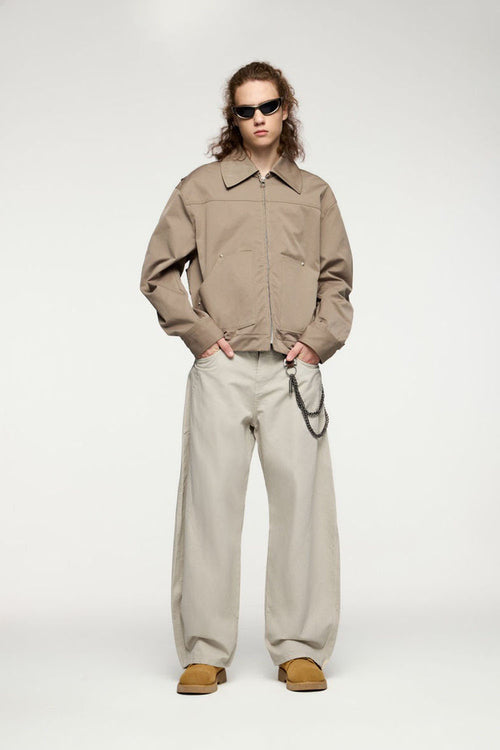 Vintage Washed Curved Cargo Pants - Apricot