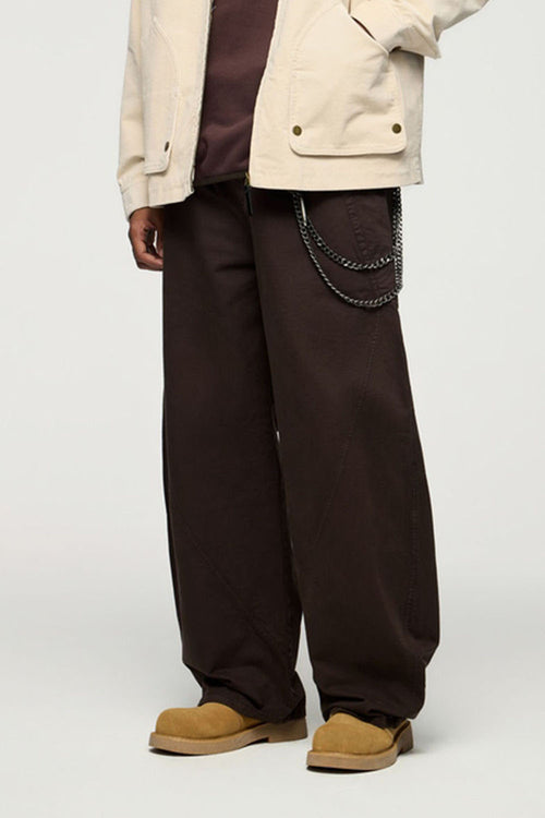 Vintage Washed Curved Cargo Pants - Coffee