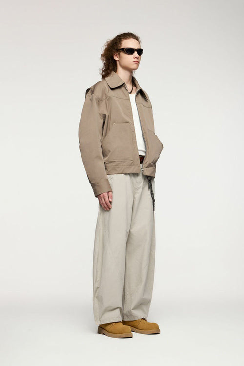 Vintage Washed Curved Cargo Pants - Apricot