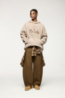 Vintage Washed Curved Cargo Pants - Khaki