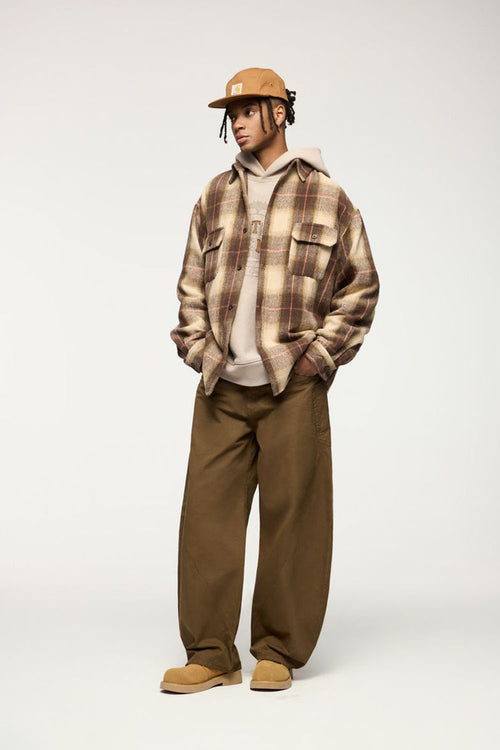Vintage Washed Curved Cargo Pants - Khaki