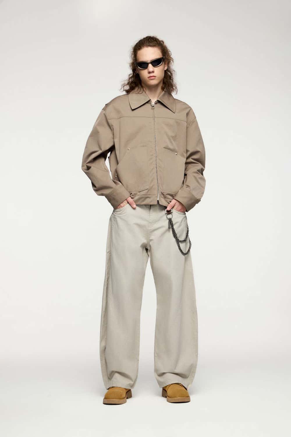 Vintage Washed Curved Cargo Pants - Apricot