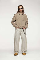 Vintage Washed Curved Cargo Pants - Apricot
