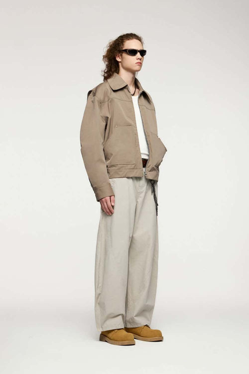 Vintage Washed Curved Cargo Pants - Apricot