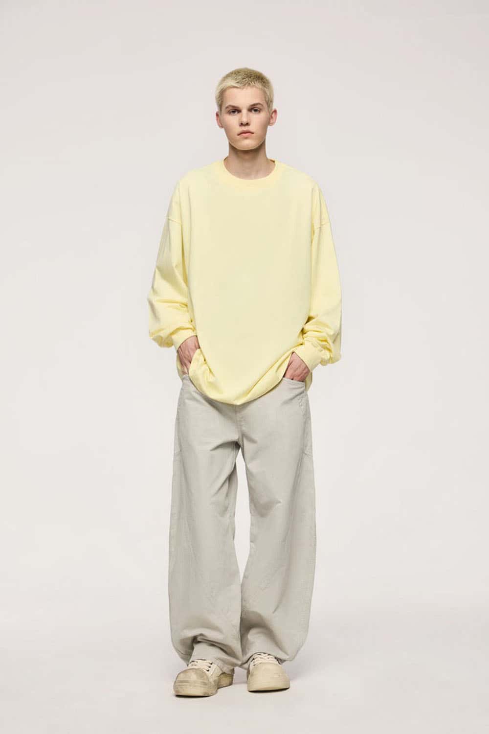 Vintage Washed Curved Cargo Pants - Apricot