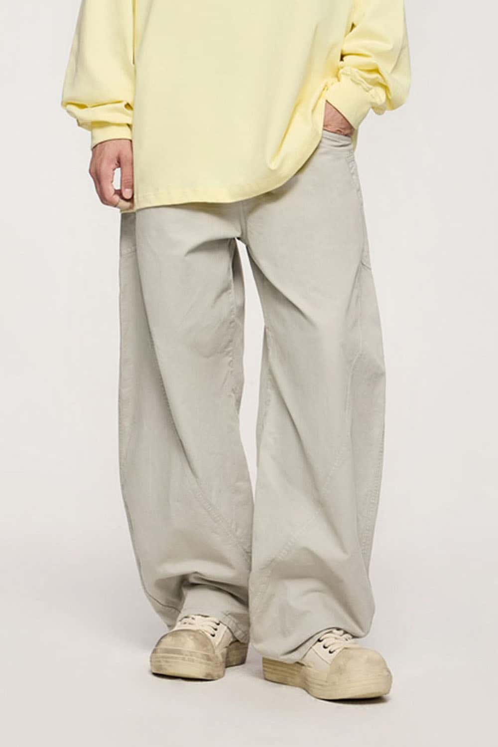 Vintage Washed Curved Cargo Pants - Apricot