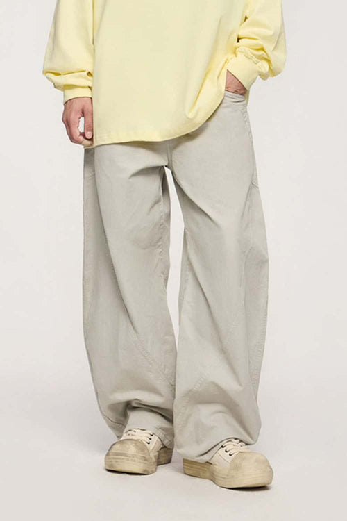 Vintage Washed Curved Cargo Pants - Apricot