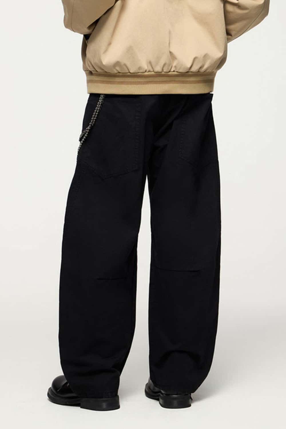 Vintage Washed Curved Cargo Pants - Black