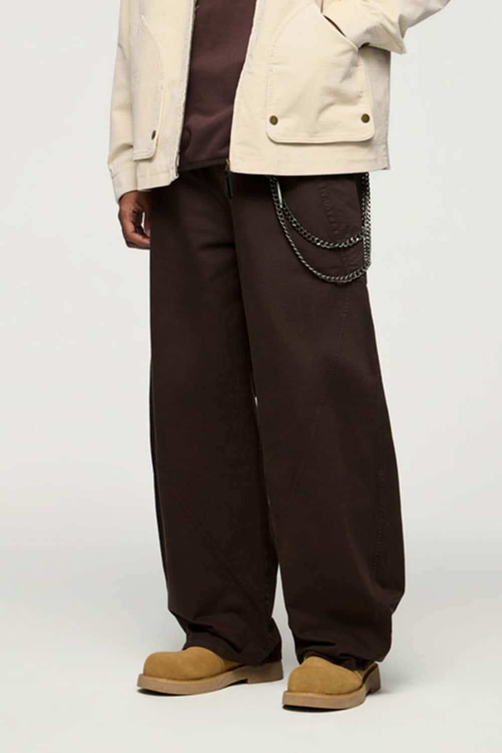 Vintage Washed Curved Cargo Pants - Coffee