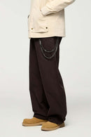 Vintage Washed Curved Cargo Pants - Coffee