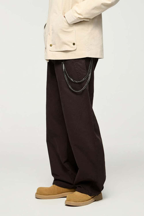 Vintage Washed Curved Cargo Pants - Coffee