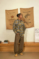 Vintage Washed Curved Cargo Pants - Khaki