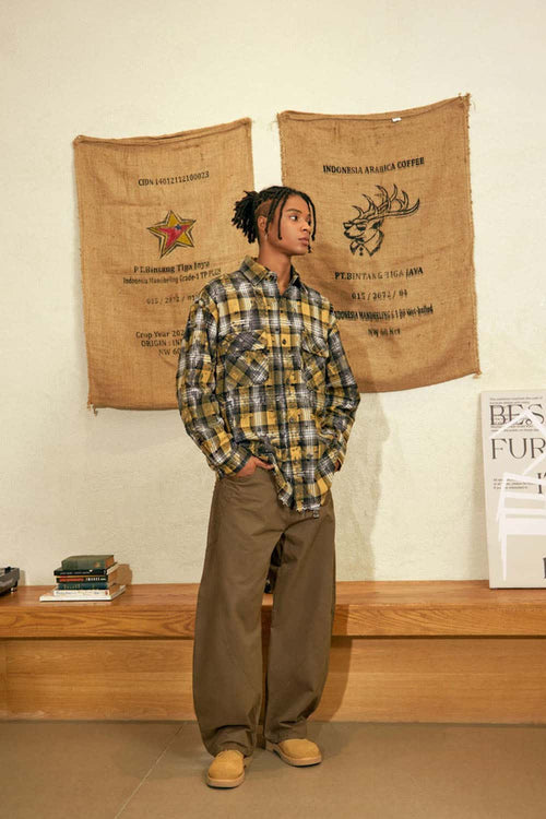 Vintage Washed Curved Cargo Pants - Khaki