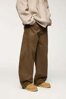 Vintage Washed Curved Cargo Pants - Khaki