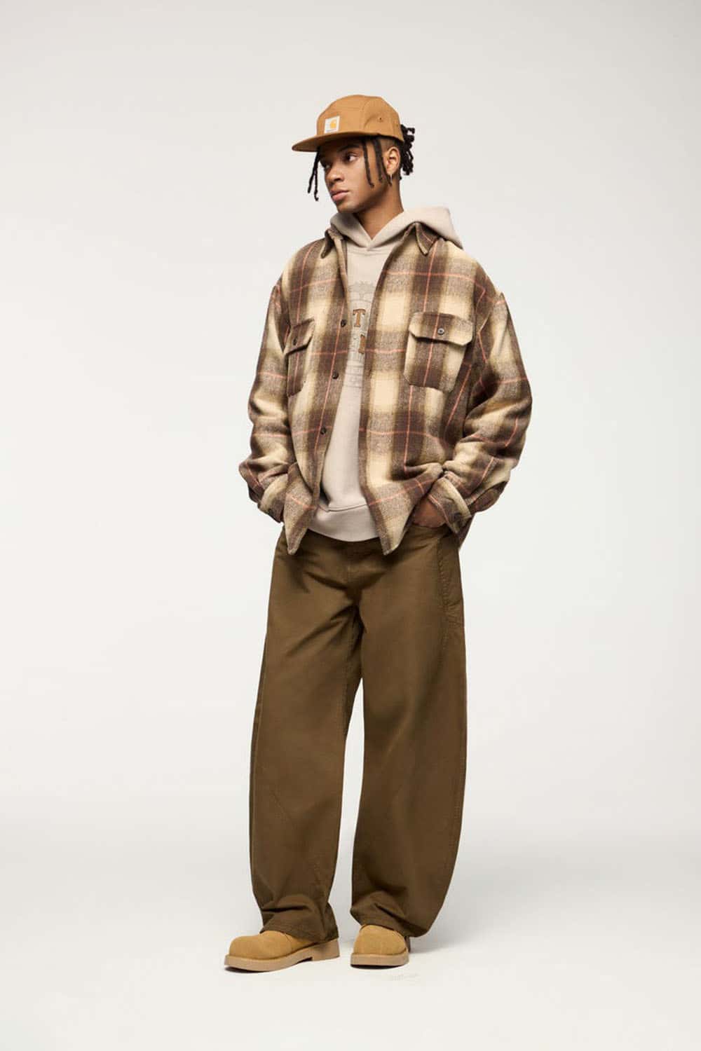 Vintage Washed Curved Cargo Pants - Khaki