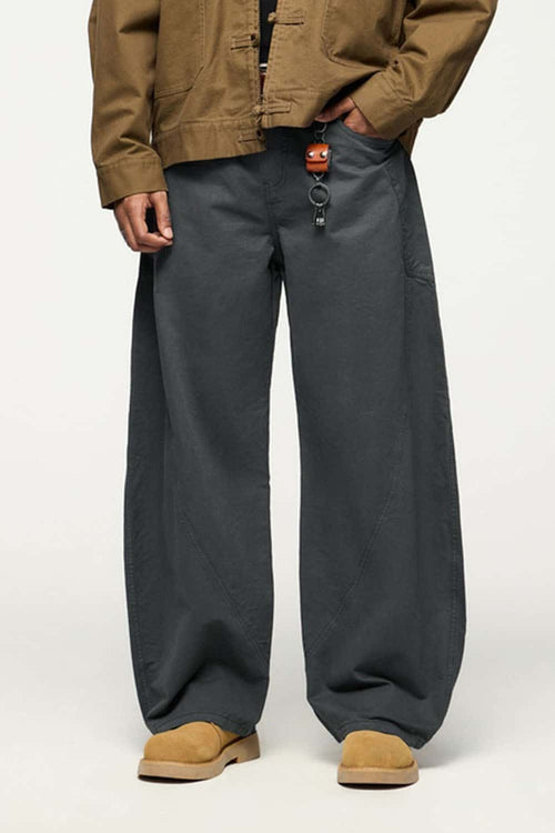 Vintage Washed Curved Cargo Pants - Rock Gray