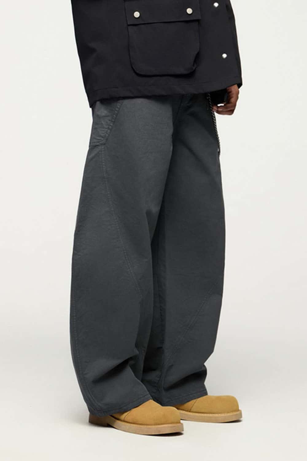 Vintage Washed Curved Cargo Pants - Rock Gray