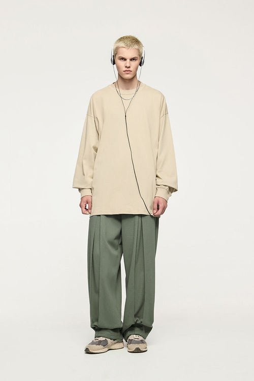 Accordion-Pleat Structured Sweatpants - Grayish Green