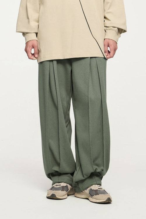 Accordion-Pleat Structured Sweatpants - Grayish Green