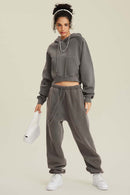 Raglan Fleece Cropped Hoodie - Coffee