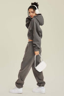 Raglan Fleece Cropped Hoodie - Coffee