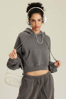 Raglan Fleece Cropped Hoodie - Coffee