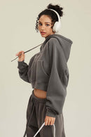 Raglan Fleece Cropped Hoodie - Coffee