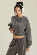Raglan Fleece Cropped Hoodie - Coffee