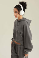 Raglan Fleece Cropped Hoodie - Coffee