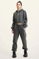 Raglan Fleece Cropped Hoodie - Dark Gray