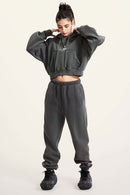Raglan Fleece Cropped Hoodie - Dark Gray
