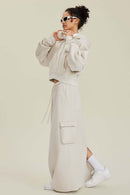 Raglan Fleece Cropped Hoodie - Gray Apricot