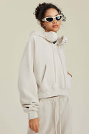 Raglan Fleece Cropped Hoodie - Gray Apricot