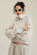 Raglan Fleece Cropped Hoodie - Gray Apricot