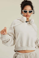 Raglan Fleece Cropped Hoodie - Gray Apricot