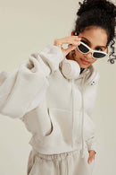 Raglan Fleece Cropped Hoodie - Gray Apricot