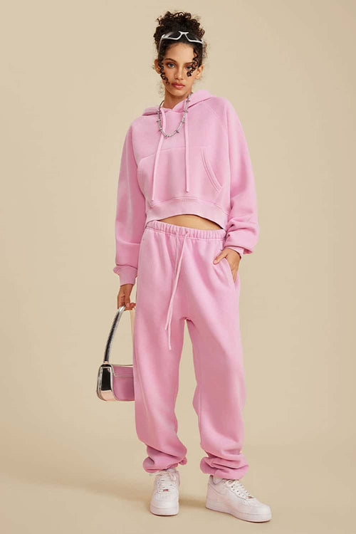 Raglan Fleece Cropped Hoodie - Rose Pink