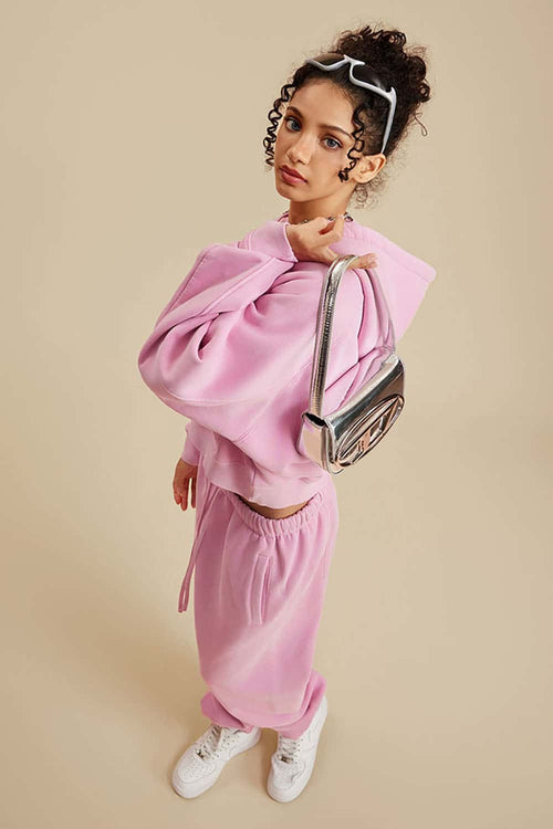 Raglan Fleece Cropped Hoodie - Rose Pink