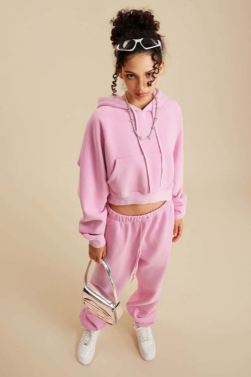 Raglan Fleece Cropped Hoodie - Rose Pink