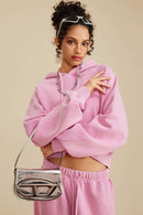 Raglan Fleece Cropped Hoodie - Rose Pink