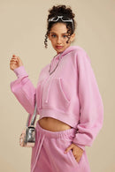 Raglan Fleece Cropped Hoodie - Rose Pink